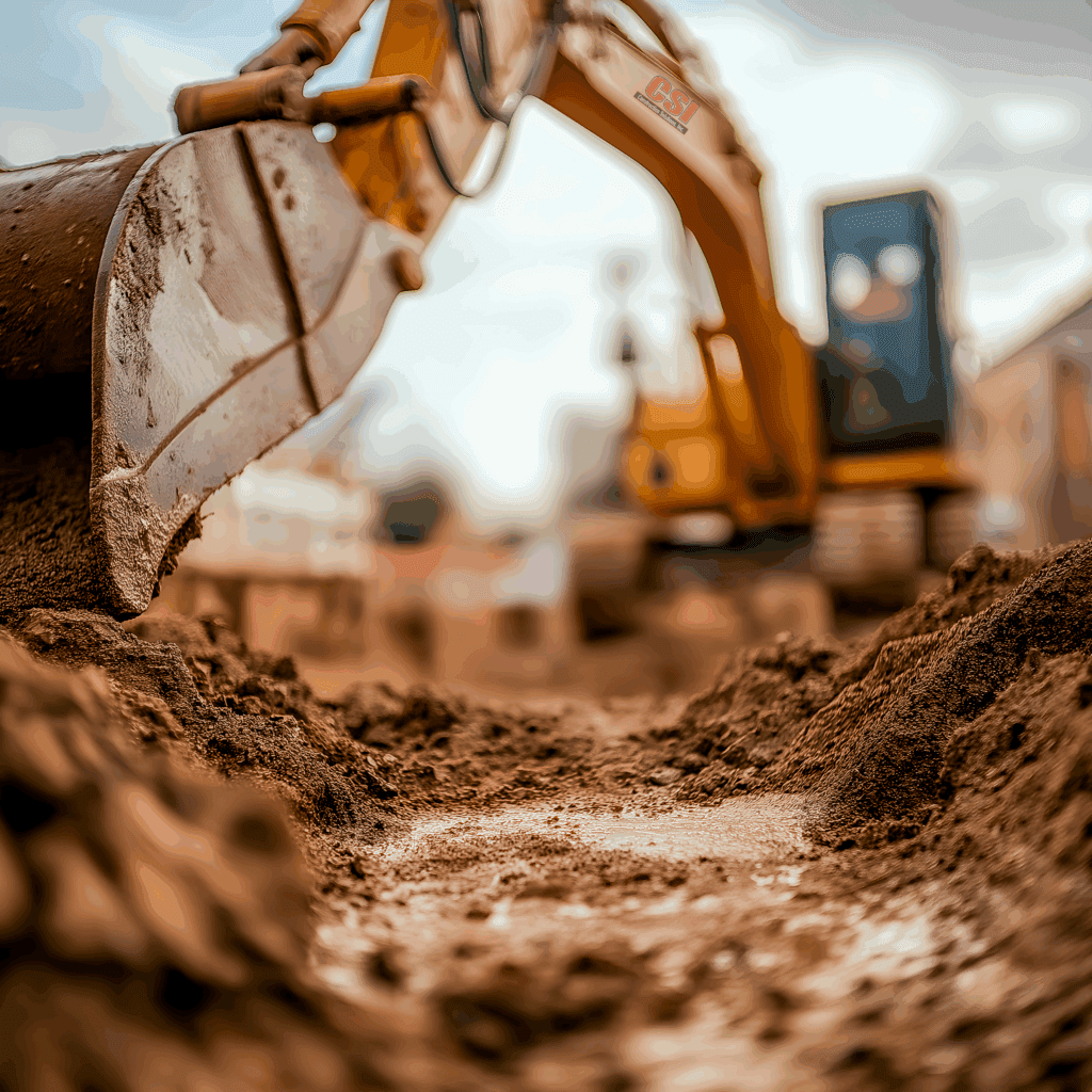 Excavator digging a trench