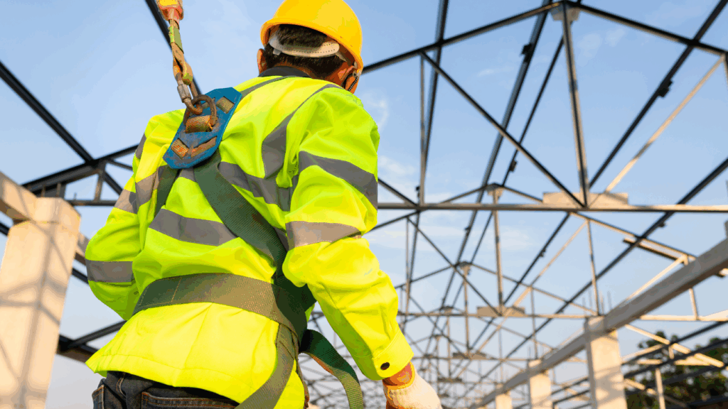construction fall protection harness for a confined space entry