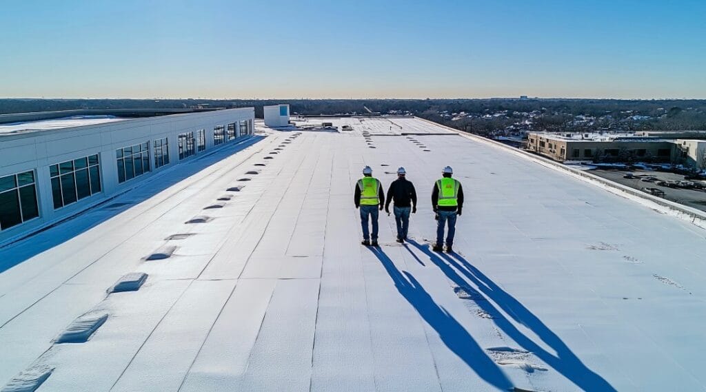 commercial roof inspection with property management team