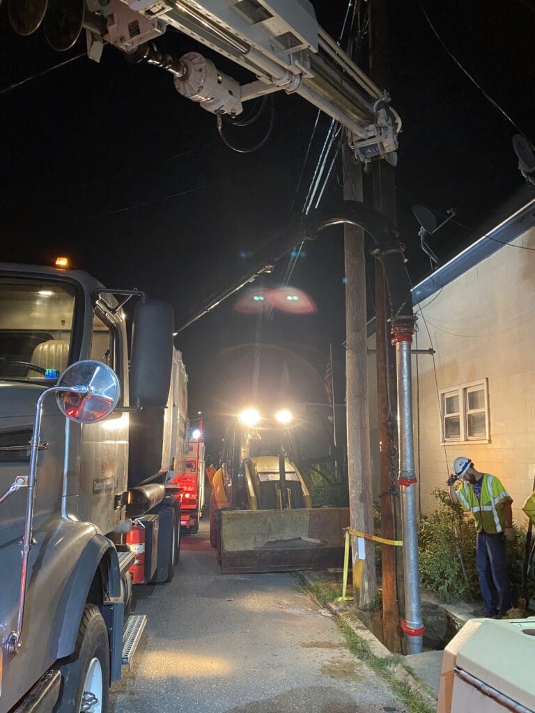 Vac truck assisting utility contractors with hydro excavation