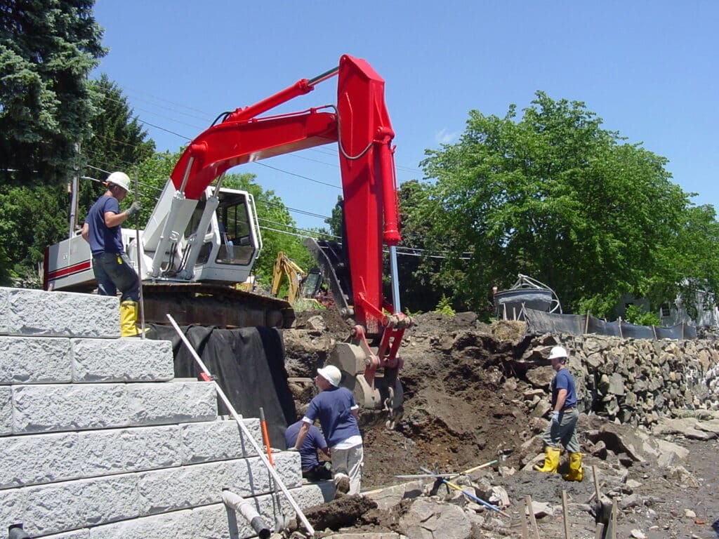 Excavation and rebuild of sea wall and embankment in Merrimack Massachusetts