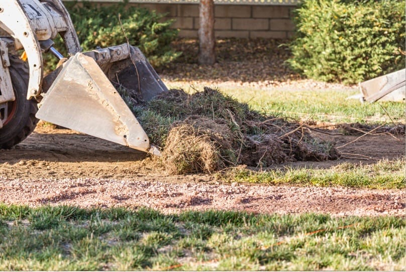 site preparation and land clearing with skid steer in grass