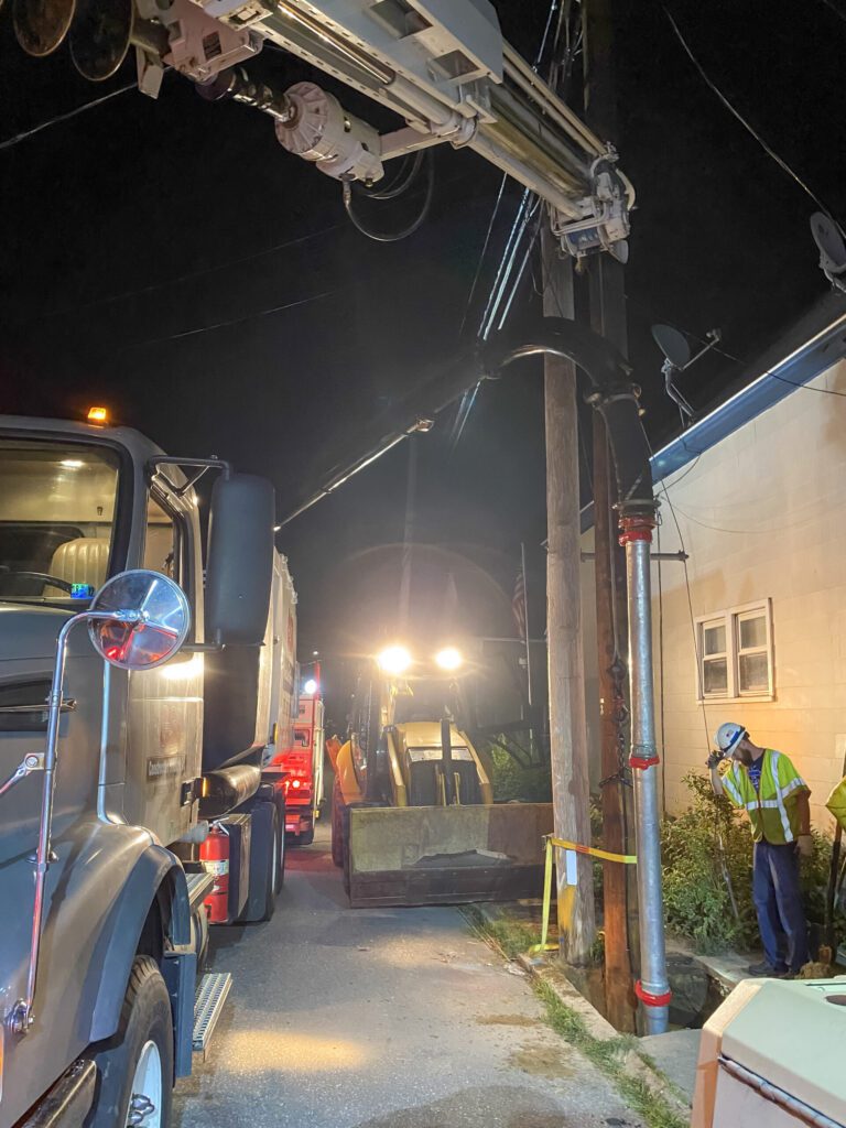 vac job in the evening for utility pole installation in eastern MA